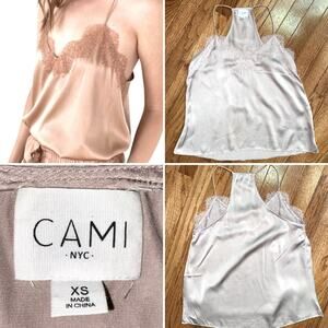 CAMI NYC REVOLVE $175 Silk Lace Charmeuse Racer Camisole XS Mauve Pink EUC